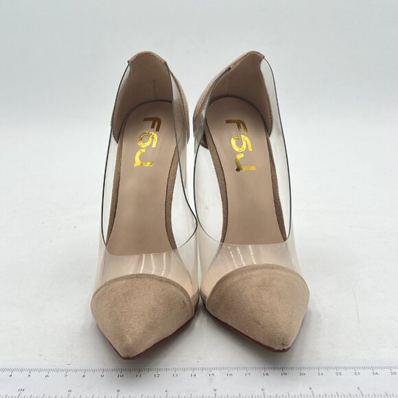 FSJ Beige Suede Stiletto Clear Pumps High Heels Slip On Sandals Party Dress Shoe - Picture 3 of 8